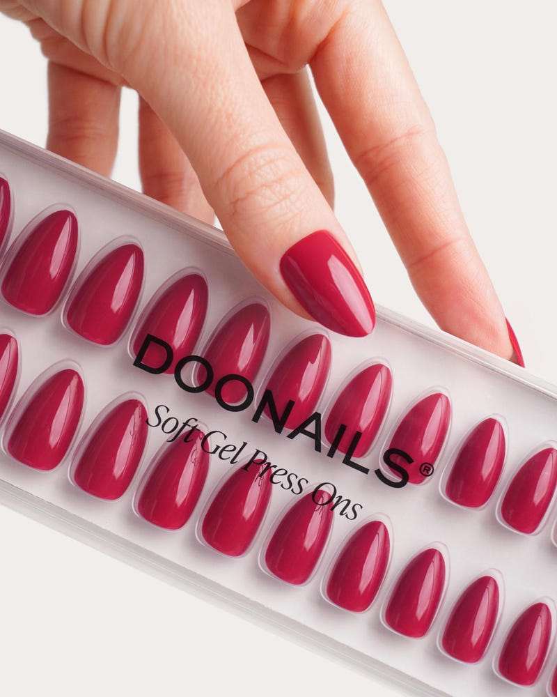 Raspberry Short Almond Soft Gel Press Ons 