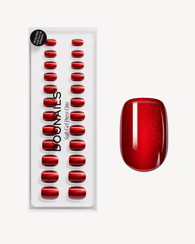 Red Cat Eye Extra Short Square Soft Gel Press Ons - Doonails