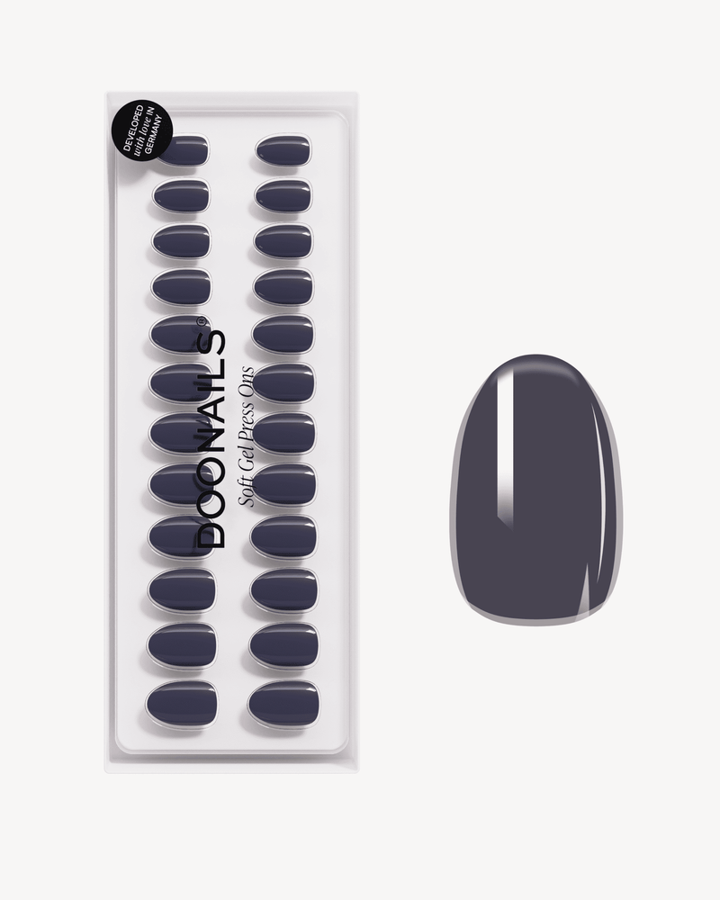 Stormy Grey Short Round Soft Gel Press Ons