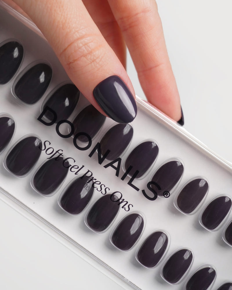 Stormy Grey Short Round Soft Gel Press Ons