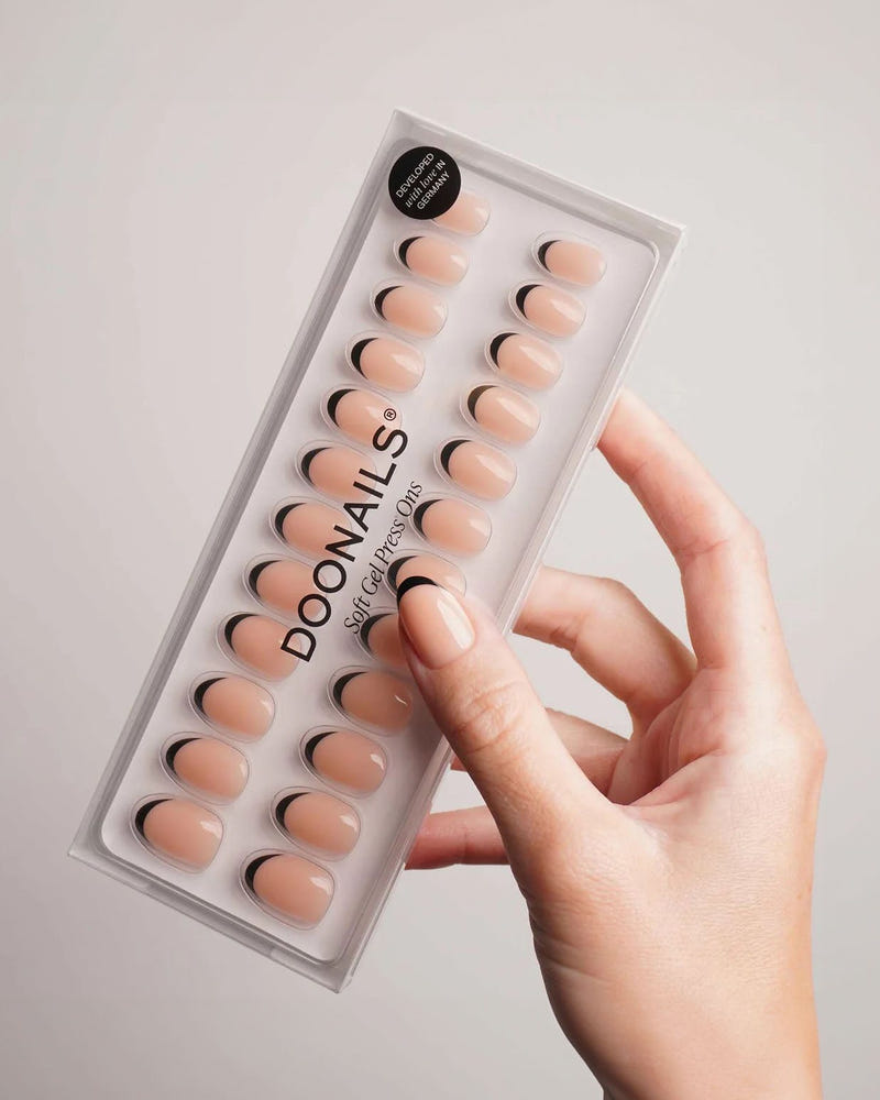 Black French Short Round Soft Gel Press Ons - Doonails