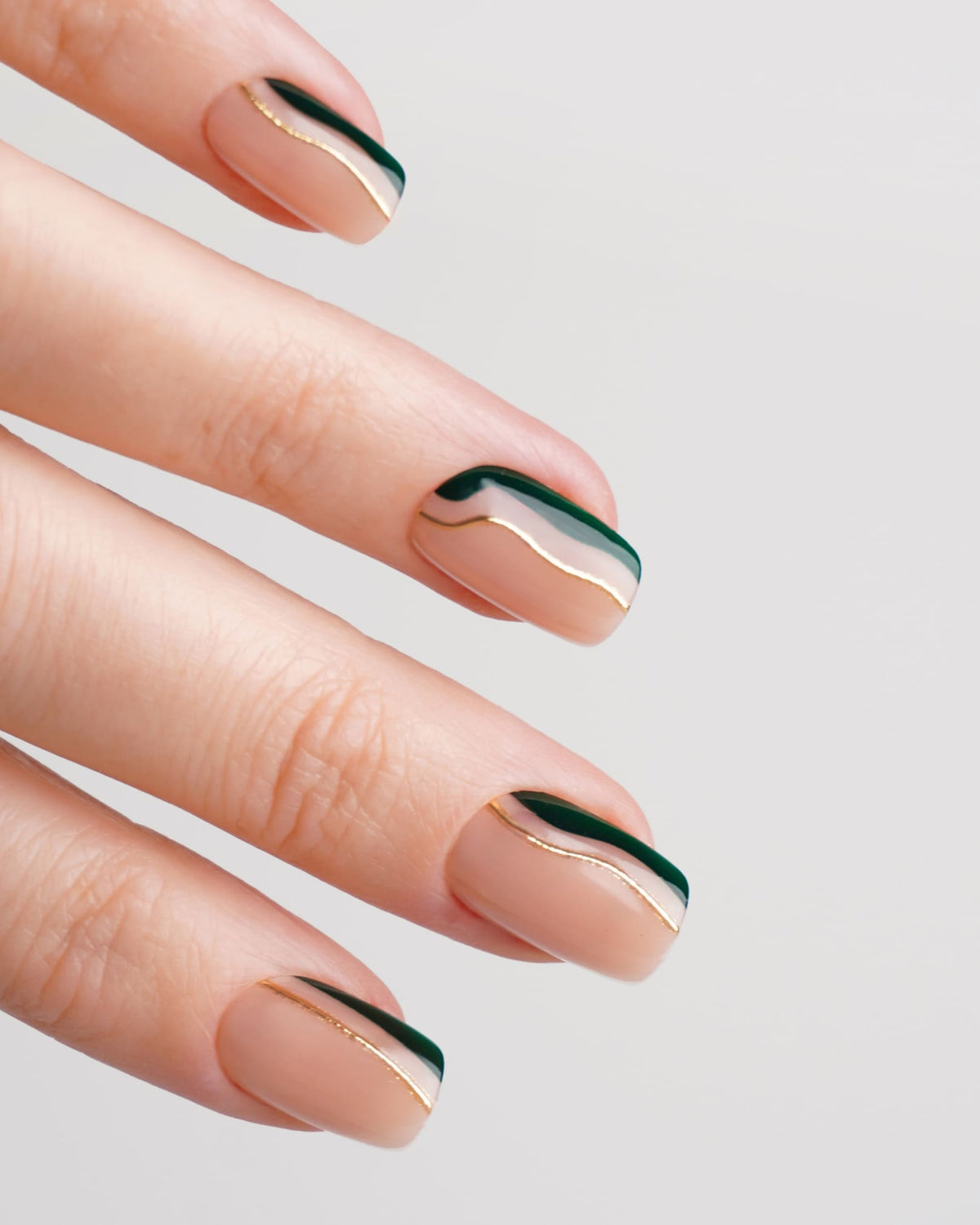 Gold Green Slate Swirl Short Square Soft Gel Press Ons - Doonails