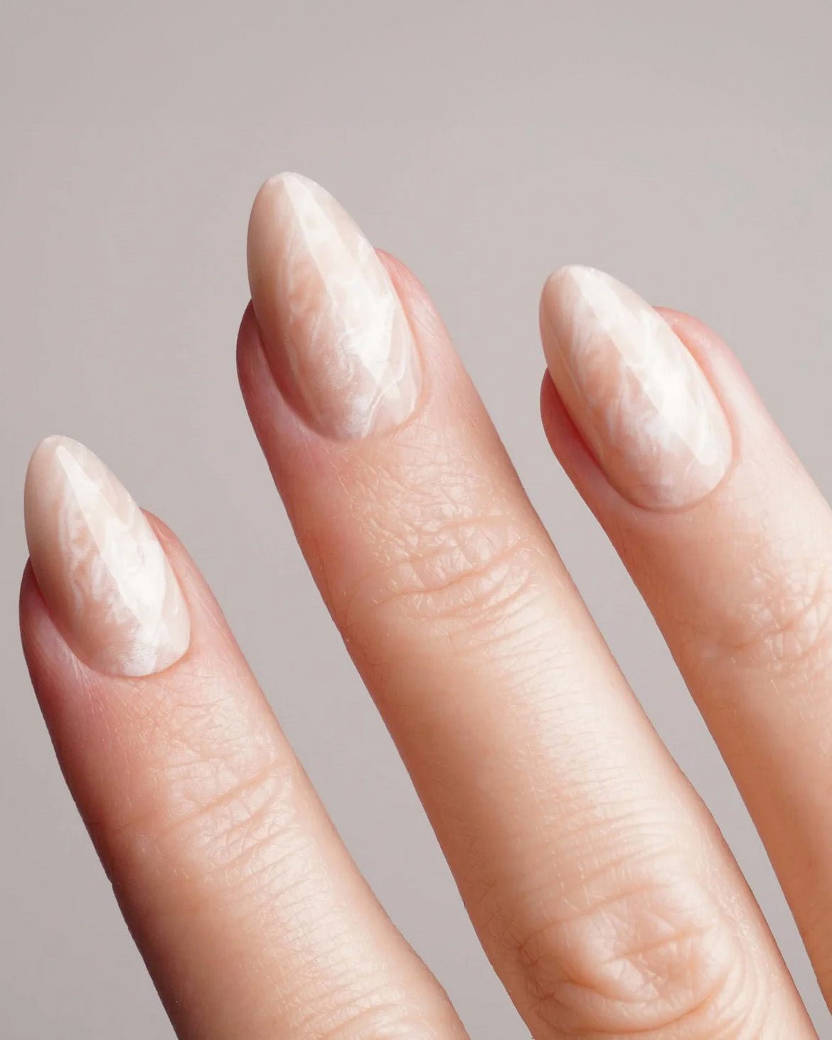 Nude Marble Short Almond Soft Gel Press Ons - Doonails