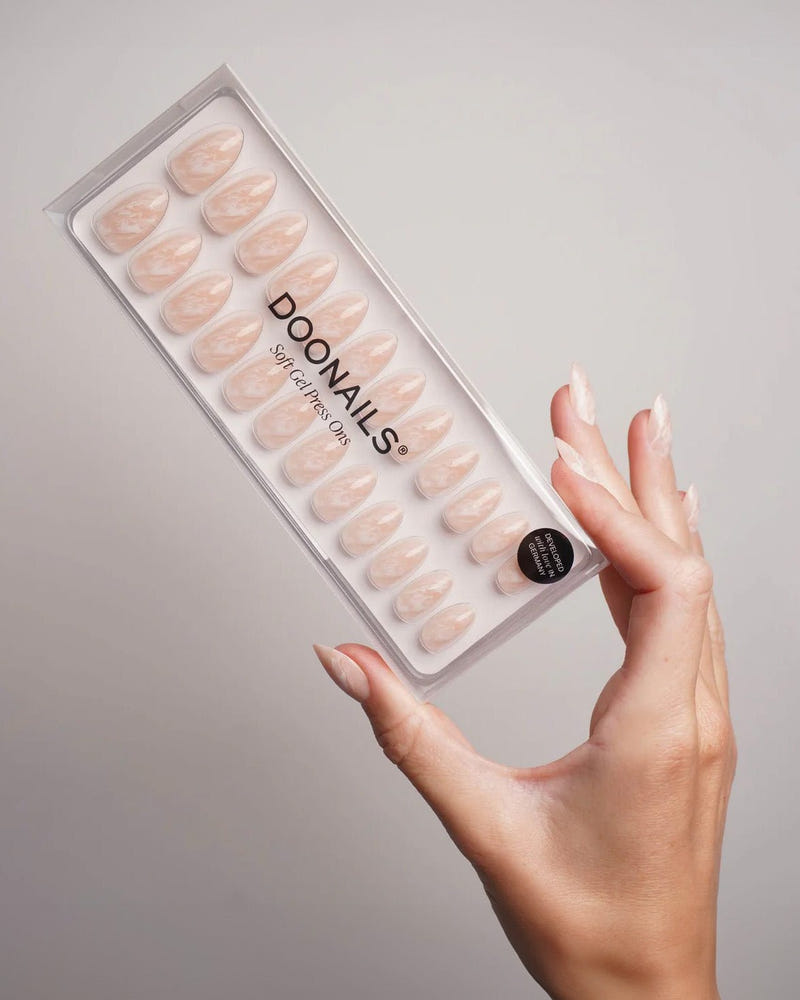 Nude Marble Short Almond Soft Gel Press Ons - Doonails