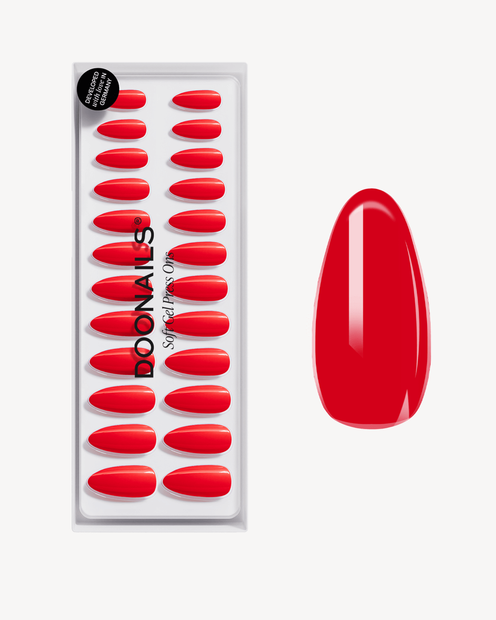 Rose Red Medium Almond Soft Gel Press Ons - Doonails