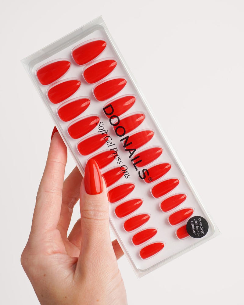 Rose Red Medium Almond Soft Gel Press Ons - Doonails
