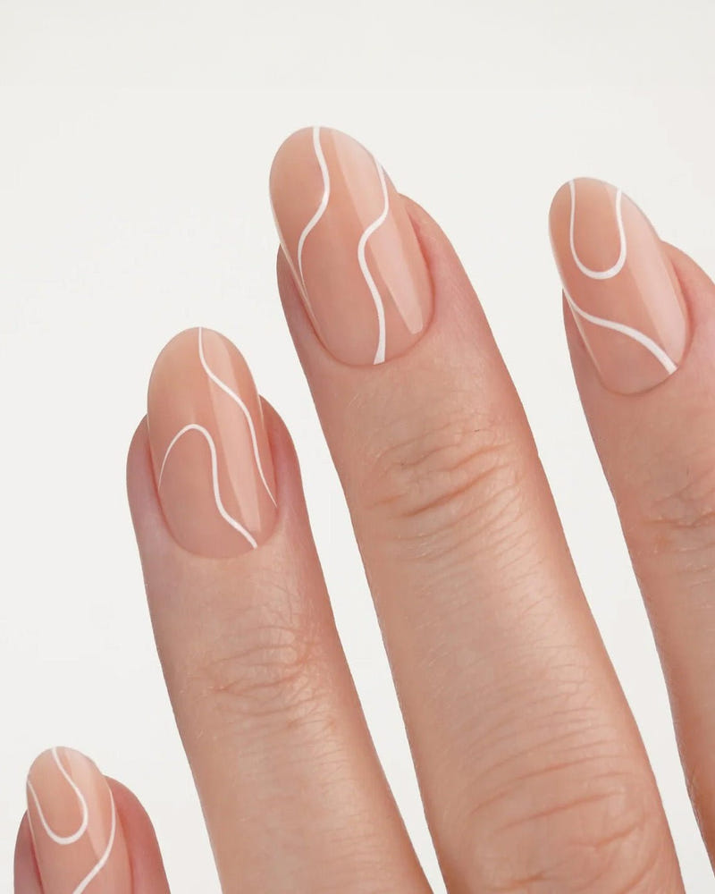 White Swirl Medium Round Soft Gel Press Ons - Doonails