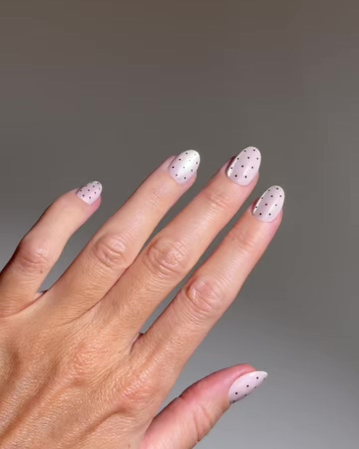 Blush Cat Eye Polka Dots Short Round Soft Gel Press Ons