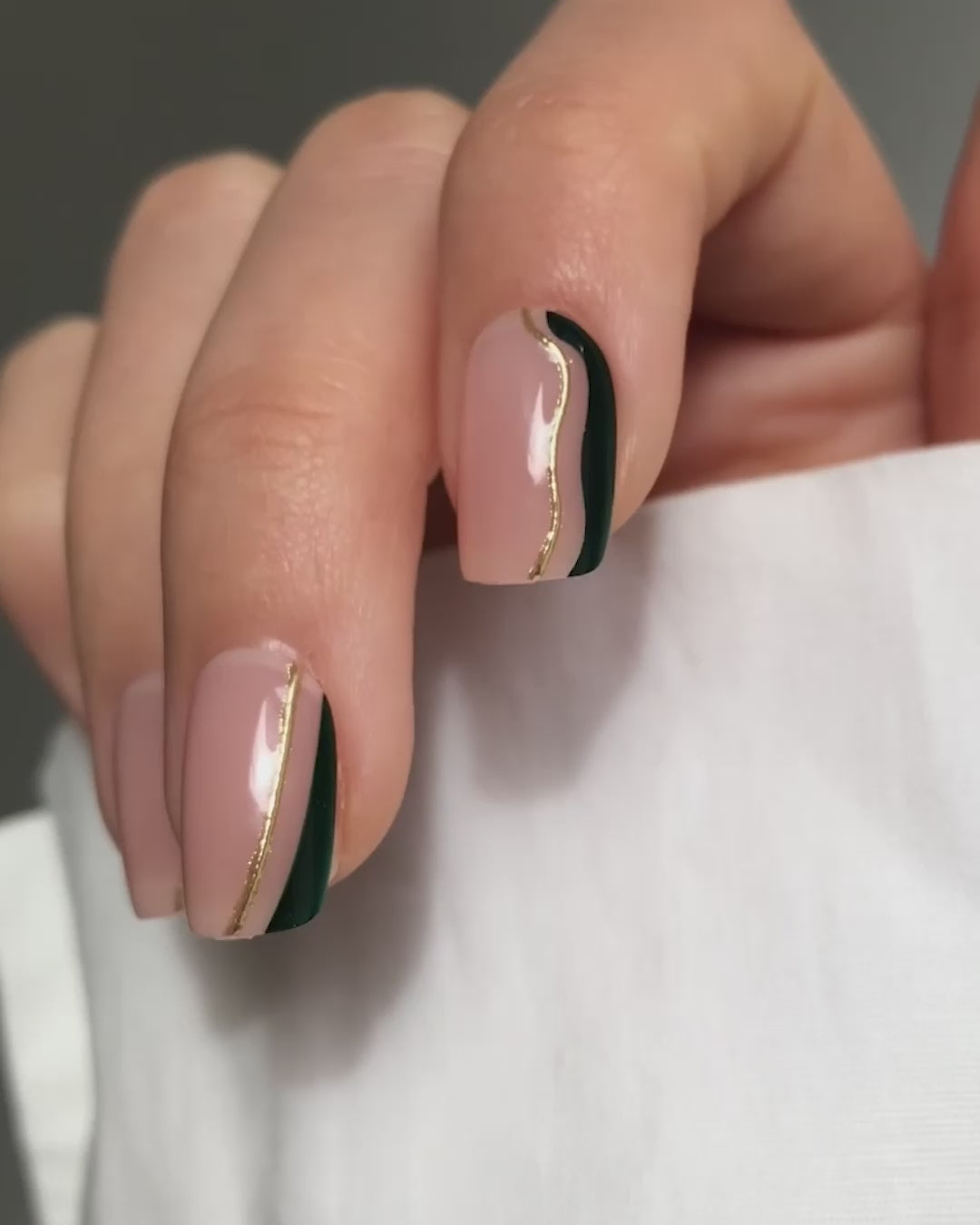 Gold Green Slate Swirl Short Square Soft Gel Press Ons