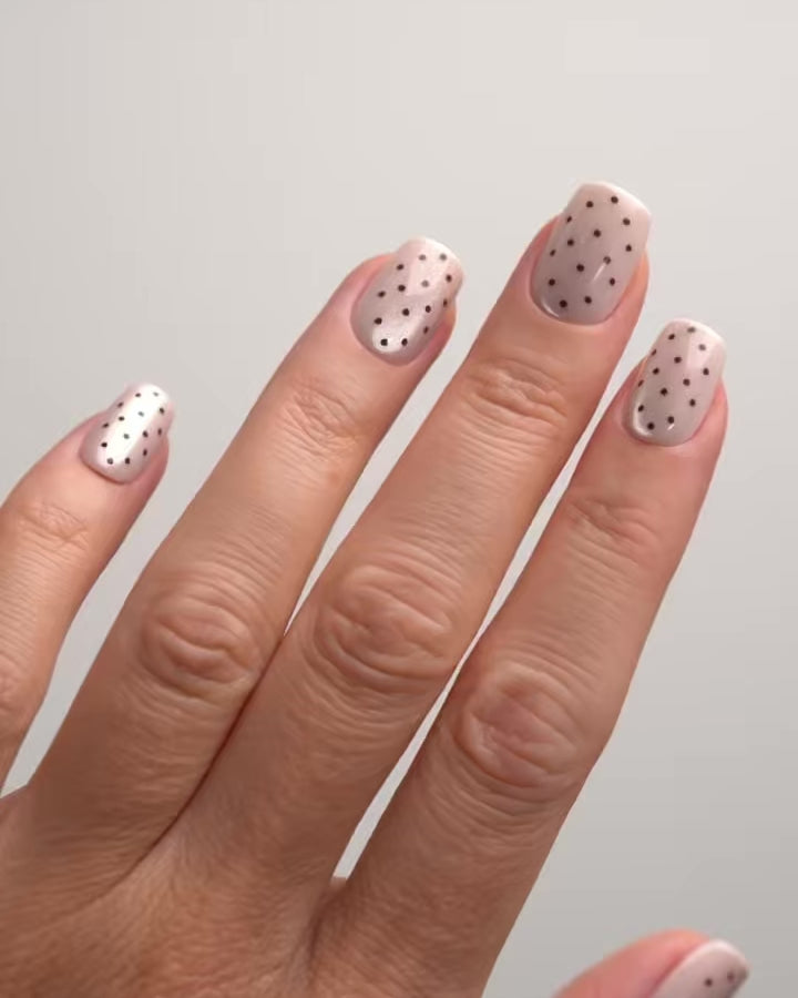 Blush Cat Eye Polka Dots Short Square Soft Gel Press Ons