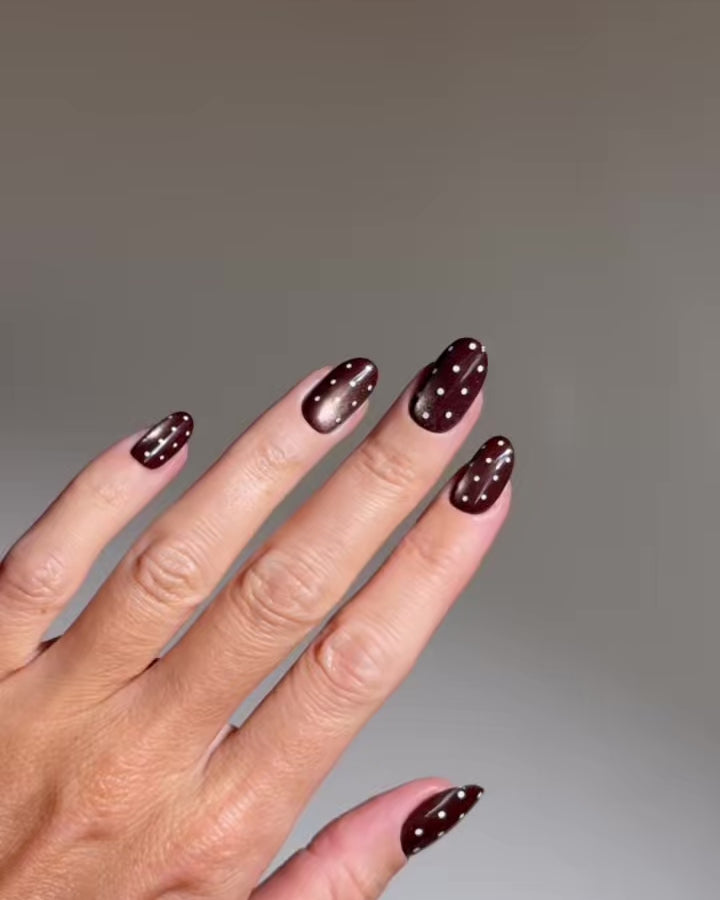 Brown Cat Eye Polka Dots Medium Round Soft Gel Press Ons