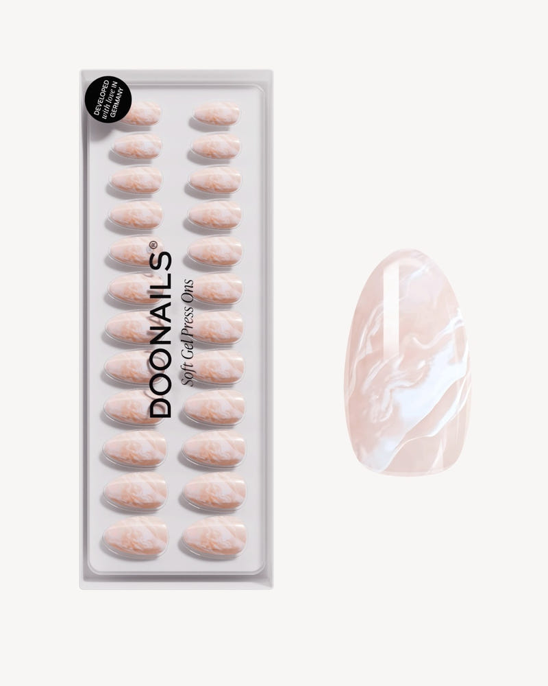 Nude Marble Short Almond Soft Gel Press Ons - Doonails