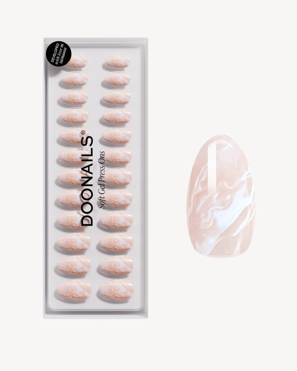 Nude Marble Short Almond Soft Gel Press Ons - Doonails