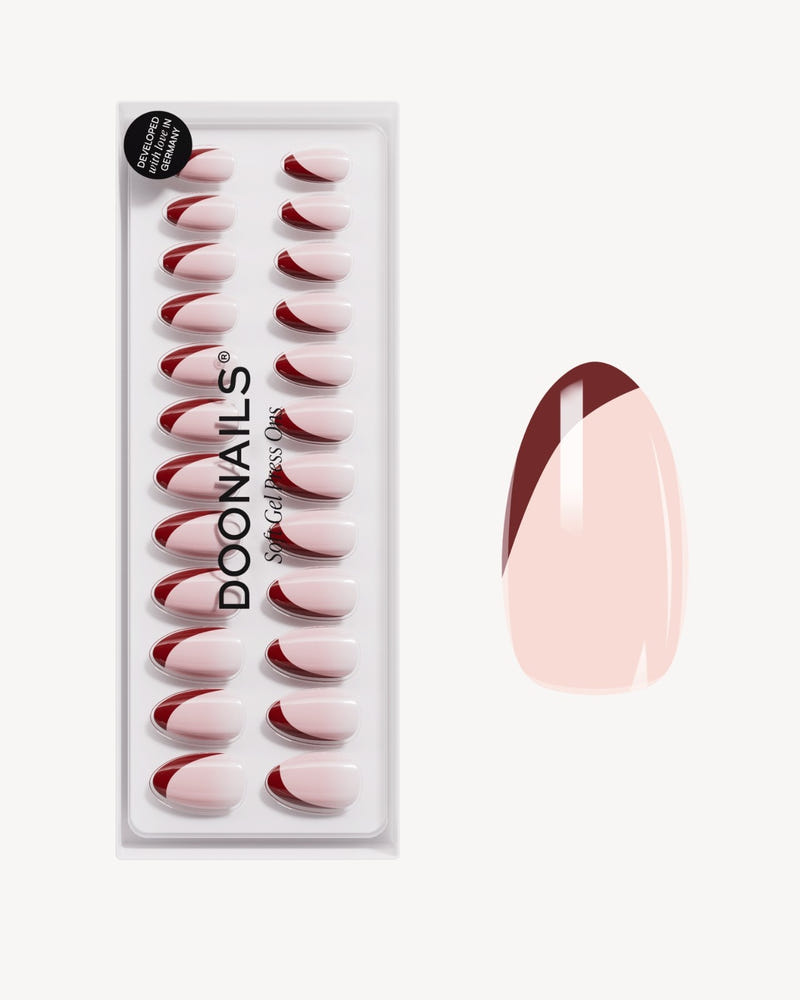 Red Slate French Short Almond Soft Gel Press Ons - Doonails