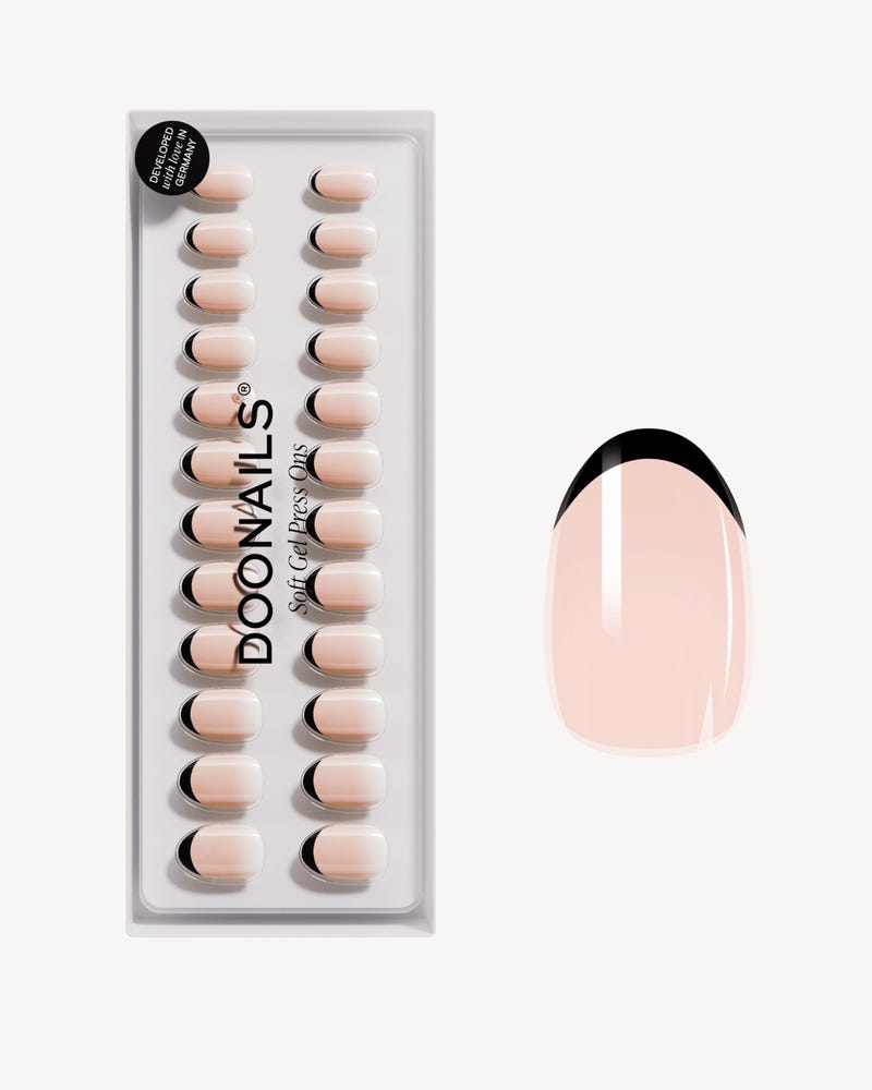 Black French Short Round Soft Gel Press Ons - Doonails